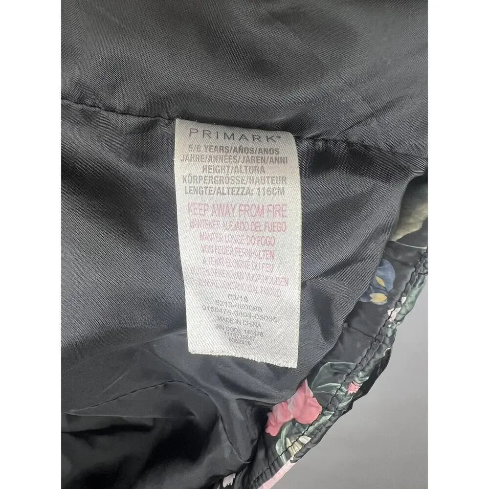 Primark, Floral Puffer Jacket, Black Multicolor, Polyester, Hooded Winter Coat